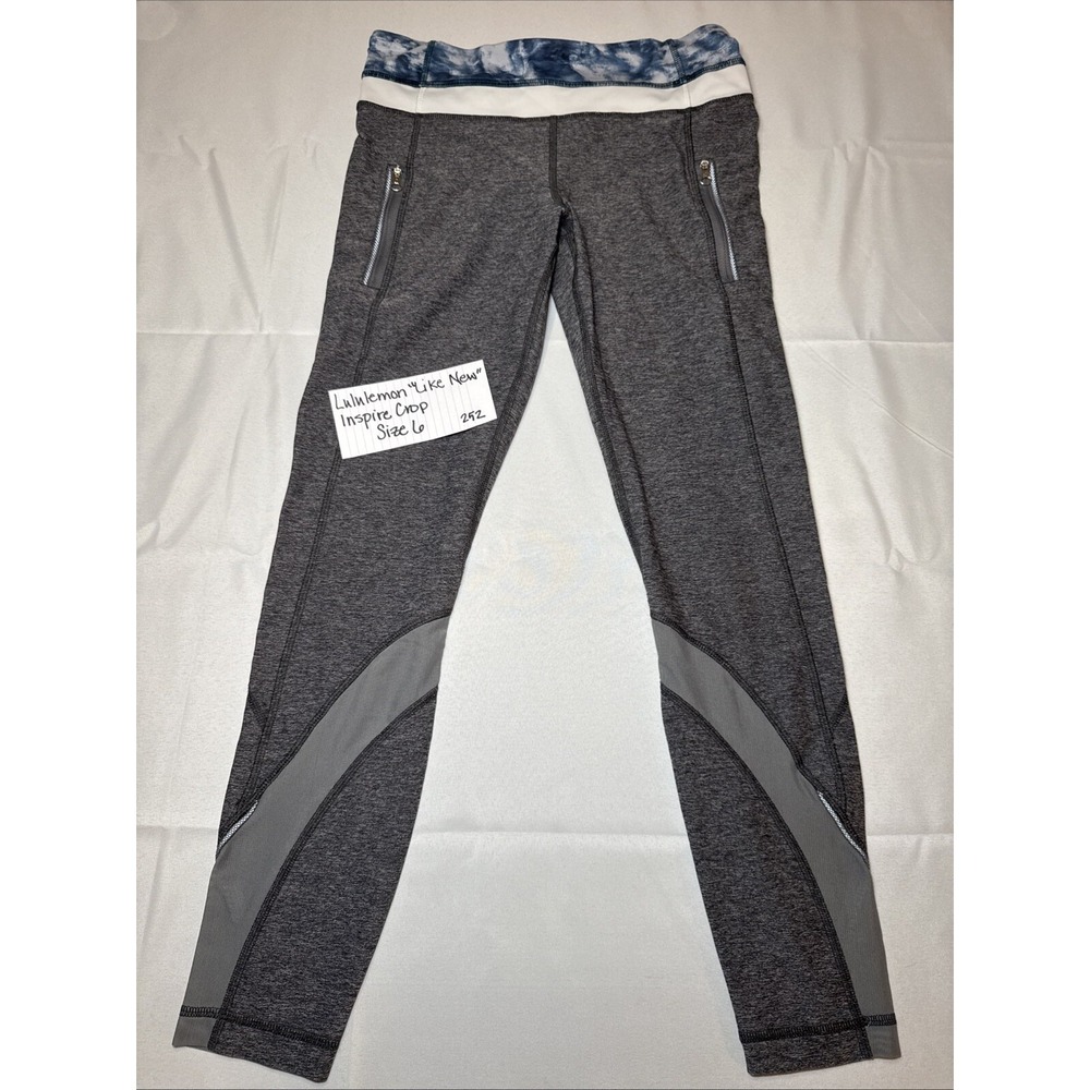 PREOWNED LULULEMON LIIKENEW INSPIRE CROP LEGGING SIZE 6 GREY EXCELLENT CONDTN
